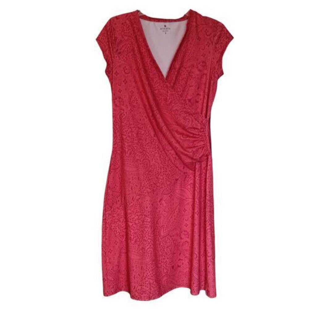 ATHLETA‎ Ruched Faux Wrap Dress Size Small Stretchy Knit Great Condition